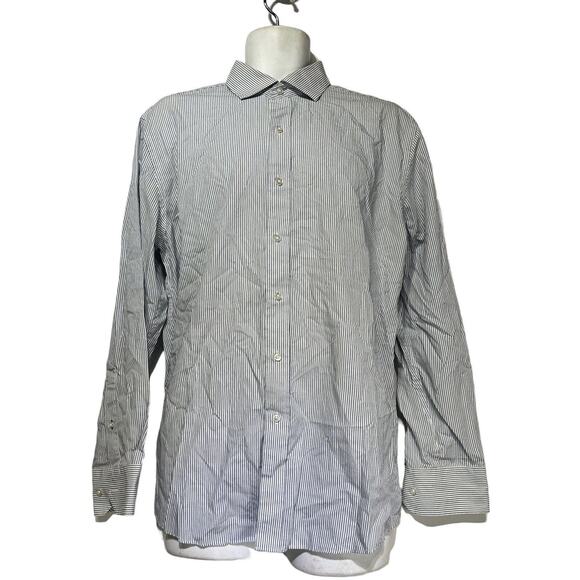 Tommy Hilfiger Blue stripe long sleeve button up shirt Men’s size 17 34/35 - Picture 1 of 6